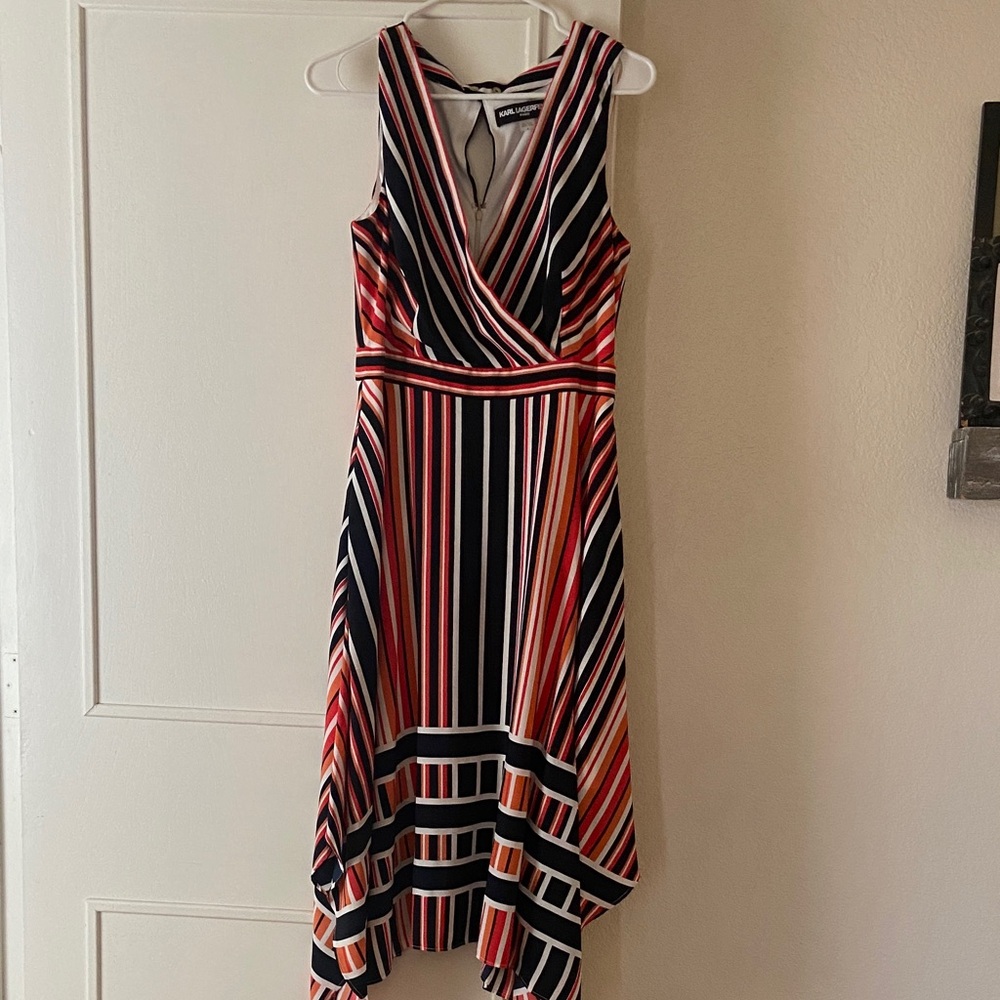 Karl Lagerfeld Striped V-Neck Midi Dress